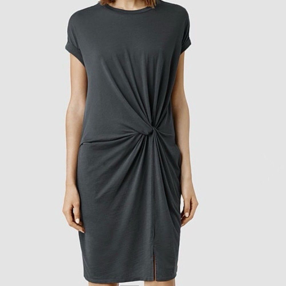 AllSaints Mast Devo Washed Black Gray Soft Twist Knit Tee Shirt Dress Size Small